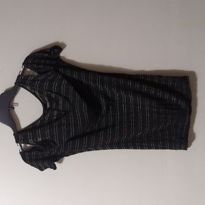 Black Cold Shoulder Blouse with Silver Pinstripe Detail - Deb - Size: XS